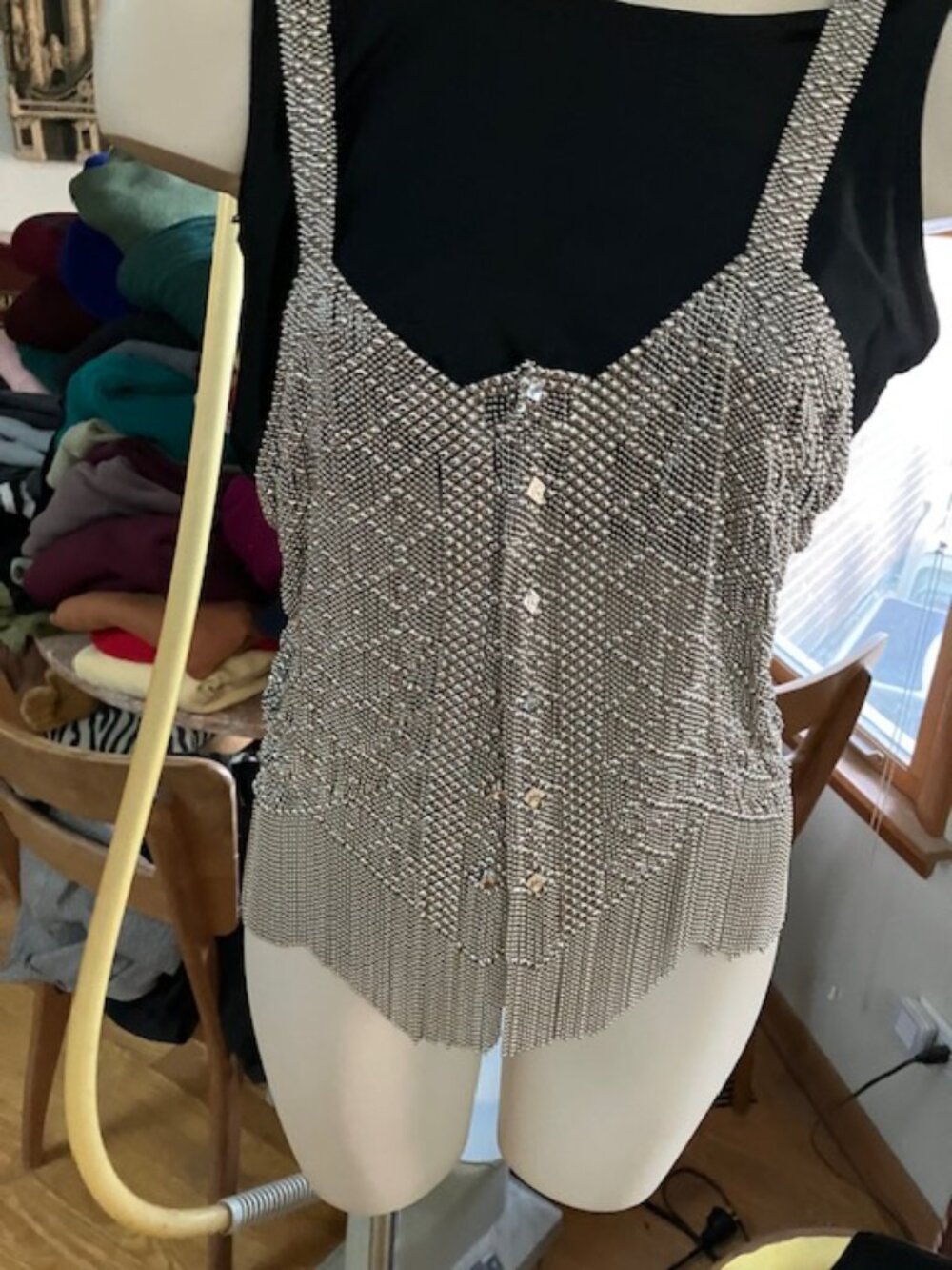 snap front silver metal vest
